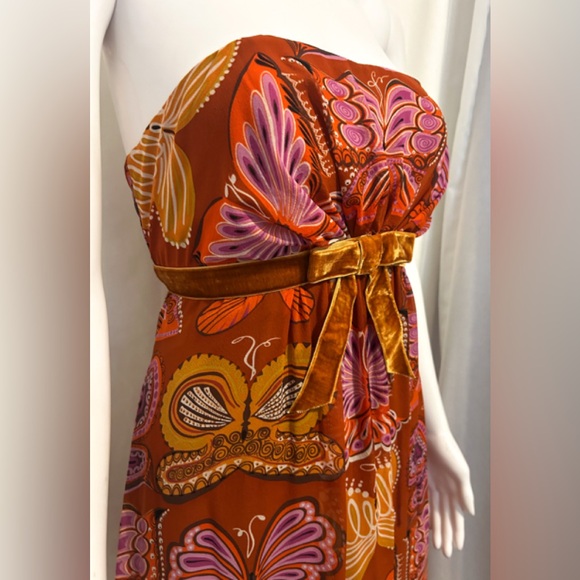 Anthropologie Anna Sui Sz 8 Orange Butterfly Dress Boho Flowy Fairycore Y2K - Picture 3 of 8
